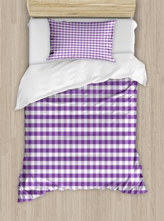 Checkered Duvet Cover Set With Pillow Shams Gingham Vintage Style Print