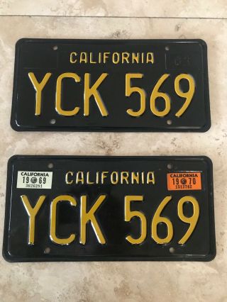2 Dmv Clear California 1969 Ca Black License Plates.  Very Rare " Y " Letter Plates