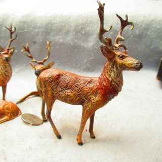 4 Vintage Lead Metal Hand Painted German Putz Stag Deer Figurines 2