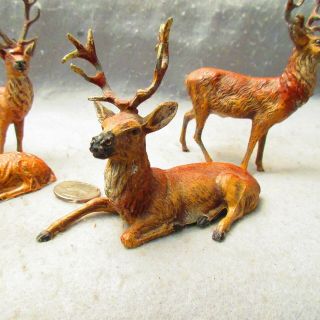 4 Vintage Lead Metal Hand Painted German Putz Stag Deer Figurines 3