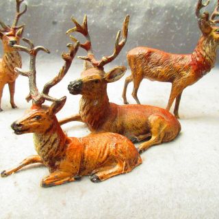 4 Vintage Lead Metal Hand Painted German Putz Stag Deer Figurines 4