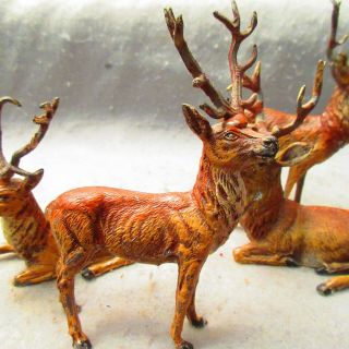 4 Vintage Lead Metal Hand Painted German Putz Stag Deer Figurines 5