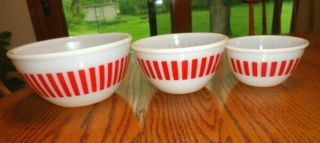 Vintage 3 Pc Hazel Atlas Red Stripe Mixing Nesting Bowls - Awesome