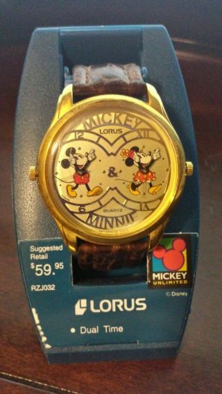Rare - Vintage - Nos/nib - Disney Seiko By Lorus - Mickey Mouse Dual Time Watch