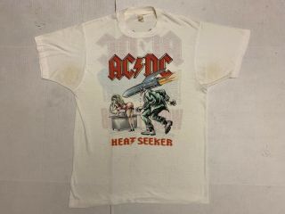 Vintage 1988 AC/DC Heat Seeker Tour Shirt 50/50 WORN OUT,  THIN L 2