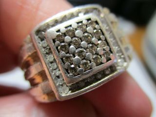 Sterling Silver 925 Estate Vintage Mens 44 Diamond Ridged Band Ring Size 10.  5