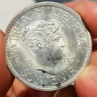 1897 Souvenir Peso Caribe Caribbean Silver Coin Rare Not 1965 Close Date Low