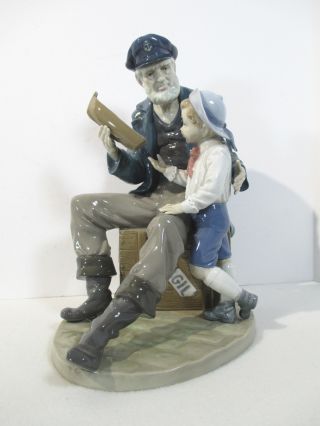 Lladro A Tall Yarn Figurine Sailor Grandfather Boy Boat 5207 Box Vintage 1983