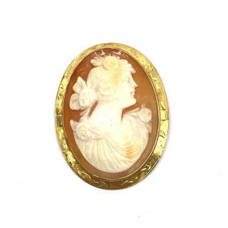 Vintage Cameo Brooch Pin Oval Gold Carved Antique Victorian Jewelry