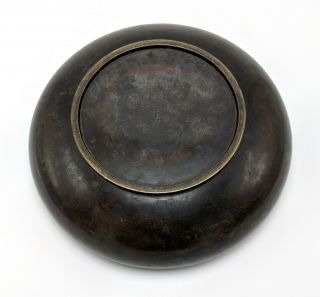 Vintage Antique Bronze Brass Ikebana Low Bowl Japanese Asian Suiban Signed 4