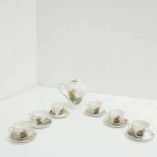 Vintage 13 Piece Shelley Heather Bone China Tea Cups,  Saucers & Teapot Set 454
