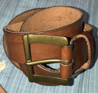 Rare $225 Ralph Lauren Belt Italian Vintage Rrl Buckle Brown Leather Belt 33 34