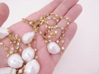 Silver gilt large baroque pearl & paste set flapper necklace,  925 2