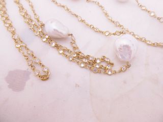 Silver gilt large baroque pearl & paste set flapper necklace,  925 3