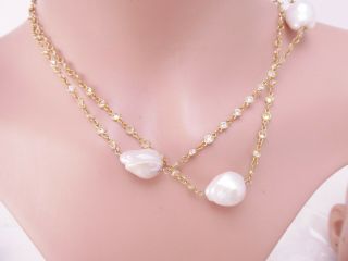 Silver gilt large baroque pearl & paste set flapper necklace,  925 6