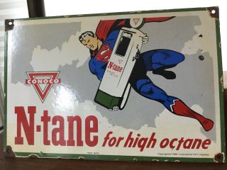 Vintage Superman Conoco Gas Porcelain Sign 2