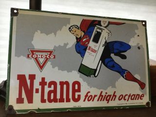 Vintage Superman Conoco Gas Porcelain Sign 3