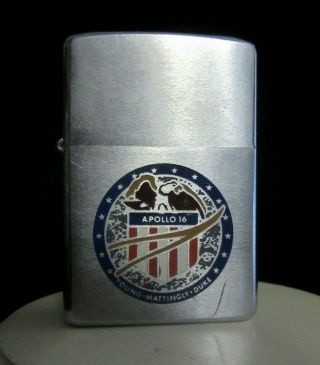 Vintage Zippo Lighter Enameled Apollo 16 & General Electric Logo Moon Landing
