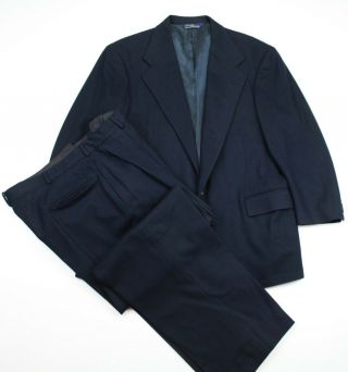 Stunning Vtg Polo Ralph Lauren Navy Flannel 2 Button Dual Vent Suit 42r Usa