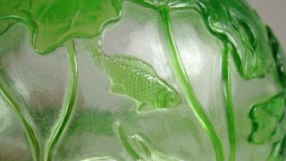 Antique Chinese 19th/20th c.  Peking Glass Fish Birds Brush Washer Qianlong Mark 6
