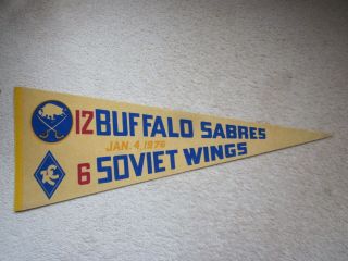 Vintage 1976 Buffalo Sabres Vs Soviet Wings Hockey Pennant Exhibition Aud N Y