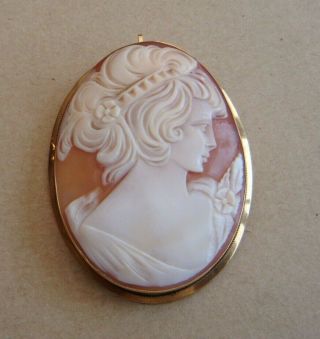 Vintage 18ct Gold Hand Carved Shell Cameo Brooch/ Pendant 9.  1 Grams