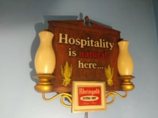 Vintage 1970s Rheingold Beer Hospitality Plastic Light Up Bar Wall Sign