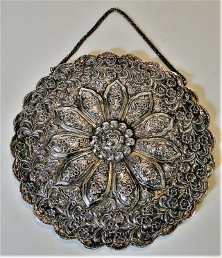Lg Ornate Antique Ottoman Islamic Turkish Solid 900 Silver Mirror Marked 1900