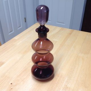 Vintage Amethyst Purple Bottle Art Glass Decanter,  Mid Century Modern W/ Stopper