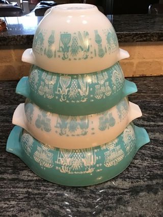Vintage Pyrex Amish Butterprint Cinderella Mixing Bowls 442 443 444 & 401