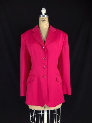 Vintage 80s Christian Dior Couture Bright Pink Iconic Bar Jacket Blazer Size 12 2