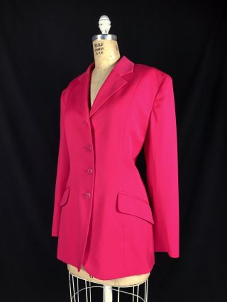 Vintage 80s Christian Dior Couture Bright Pink Iconic Bar Jacket Blazer Size 12 3