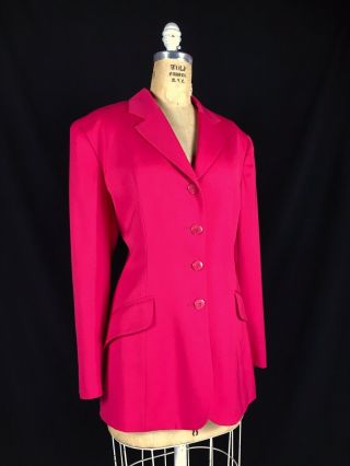Vintage 80s Christian Dior Couture Bright Pink Iconic Bar Jacket Blazer Size 12 4