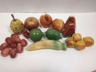 Vintage Italian Alabaster Marble Stone Fruit Limes Peaches Banana Grapes 23 Pc