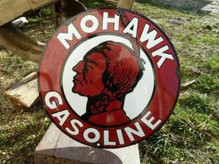 Mohawk Gasoline Vintage Porcelain Sign 30 Inches Round