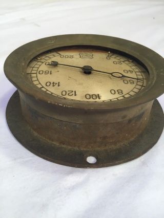 Vintage Brass Ashcroft Mfg Steam Gauge 0 - 200 Steampunk Railroad 6” 4