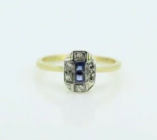 Vintage 18ct Yellow Gold Sapphire And Diamond Art Deco Ring (size L 1/2)