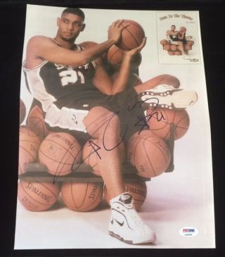 Vintage Spurs Tim Duncan Autographed 11 " X 14 " Photograph Psa Dna Ab99988