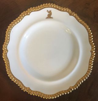 Antique Spode Porcelain Dinner Plate Thomas Goode White & Gold Armorial Crest