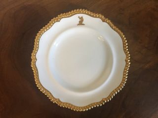 Antique Spode Porcelain Dinner Plate Thomas Goode White & Gold Armorial Crest 3