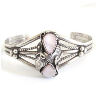 Old Vintage Navajo Pink Mother Of Pearl Cuff Bracelet Sterling Silver,  Unsigned