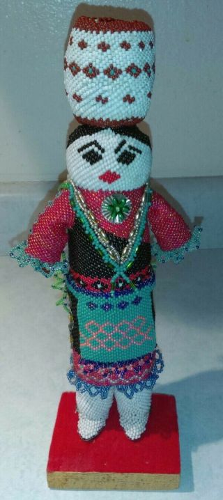 Seed Bead Doll Native American Zuni Signed Folk Art Vintage Rare Fetish Figure
