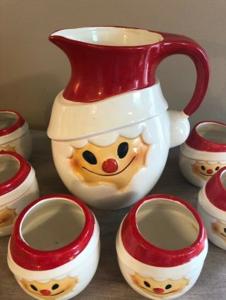 Vintage Holt Howard Christmas Cloud Santa 1967 Pitcher 6 Cups Vintage Santa Set 2