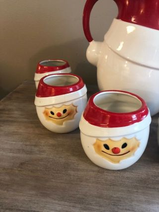 Vintage Holt Howard Christmas Cloud Santa 1967 Pitcher 6 Cups Vintage Santa Set 5