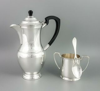 Art Deco Silver Plate Garrard Tall Baluster Coffee Pot Sugar Bowl Spoon W/hook