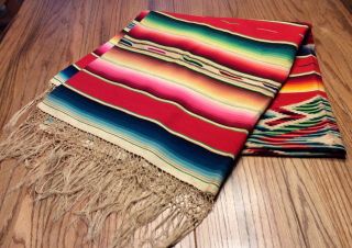 Vintage Mexican Wool Saltillo Serape Blanket 1940s - 1950s,  38” X 82”