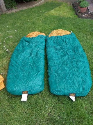 Two Vintage Eddie Bauer Goose Down Sleeping Bags W/ Stuff Bags Euc Left & Right