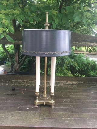 Vintage Mid Century Stiffel Brass Desk Bouillotte Candlestick Lamp Orig Shade 3