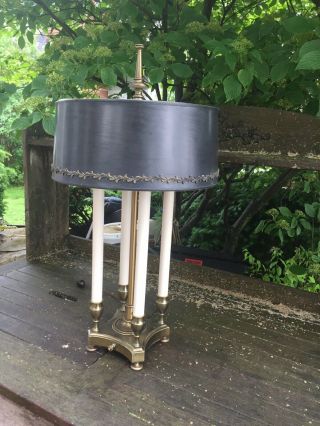 Vintage Mid Century Stiffel Brass Desk Bouillotte Candlestick Lamp Orig Shade 8