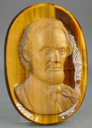 Fine Antique President Abraham Lincoln Carved Tiger Eye Cameo Portrait Plaque